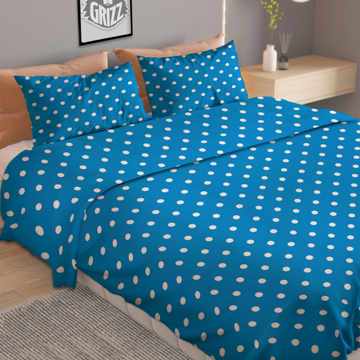 Polka Dot Blue And White Print Pattern Duvet Cover Bedding Set