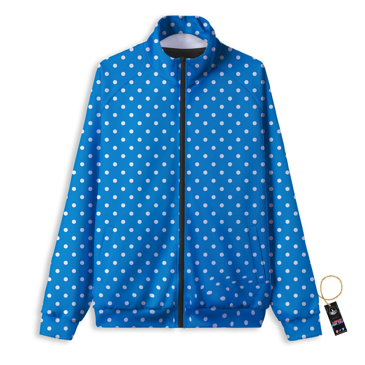 Polka Dot Blue And White Print Pattern Track Jacket-grizzshop