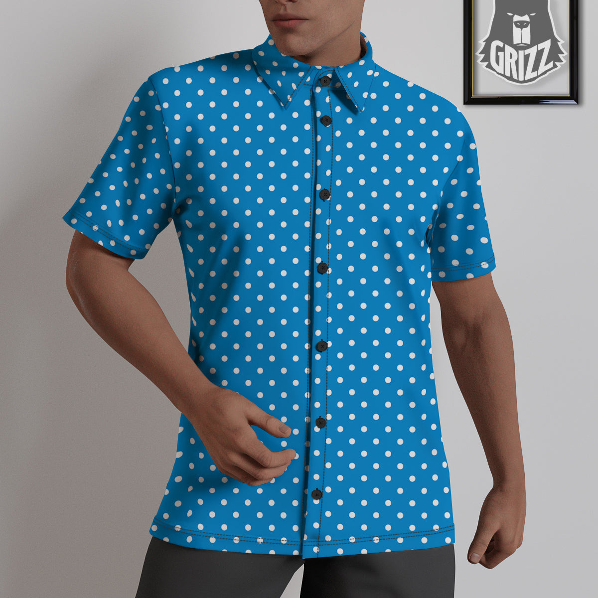 Polka Dot Blue And White Print Pattern Untucked Shirts-grizzshop
