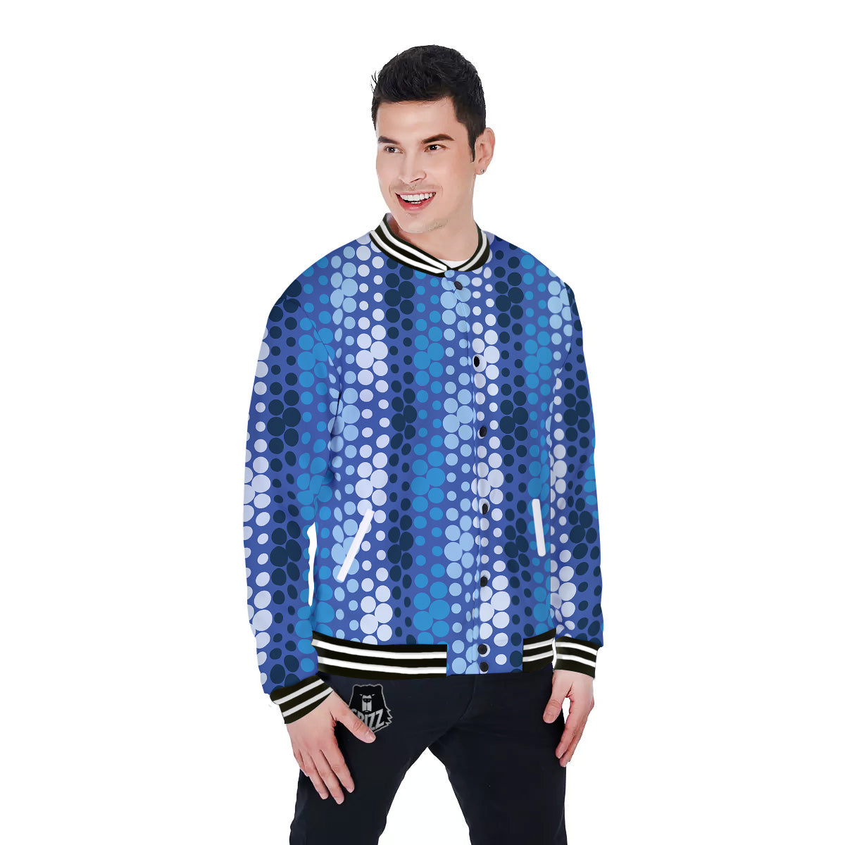 Polka Dot Blue Striped Print Pattern Baseball Jacket-grizzshop