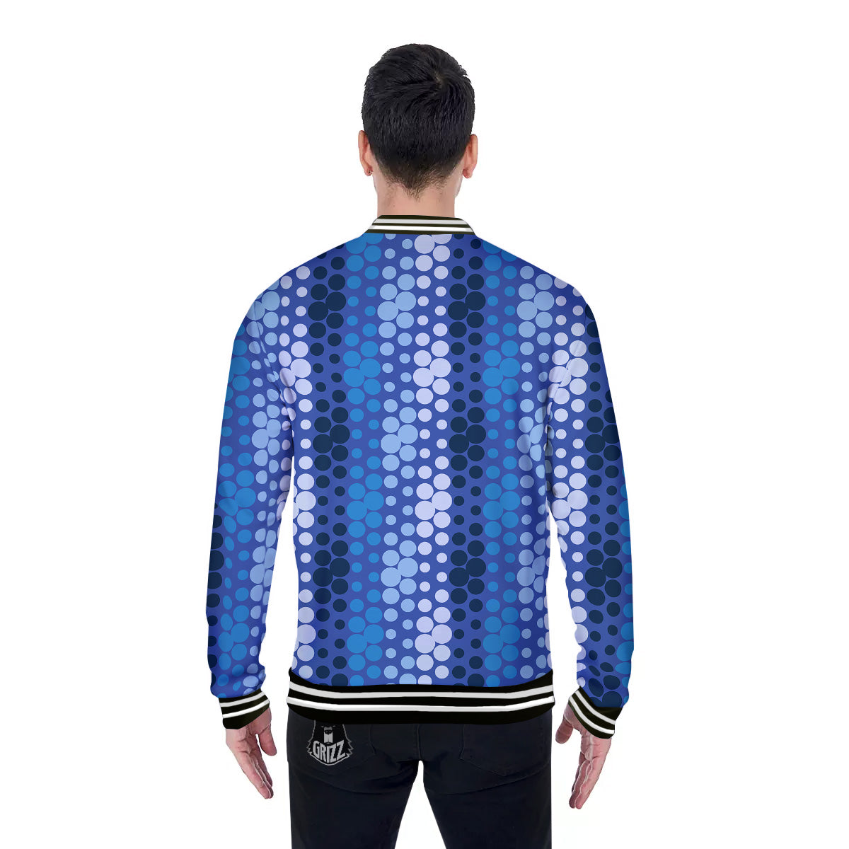 Polka Dot Blue Striped Print Pattern Baseball Jacket-grizzshop