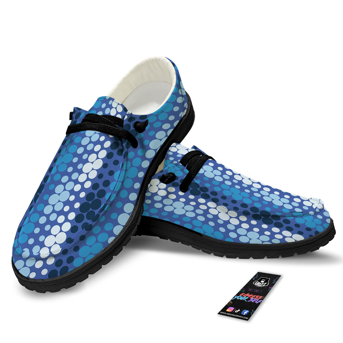 Polka Dot Blue Striped Print Pattern Black Loafers-grizzshop