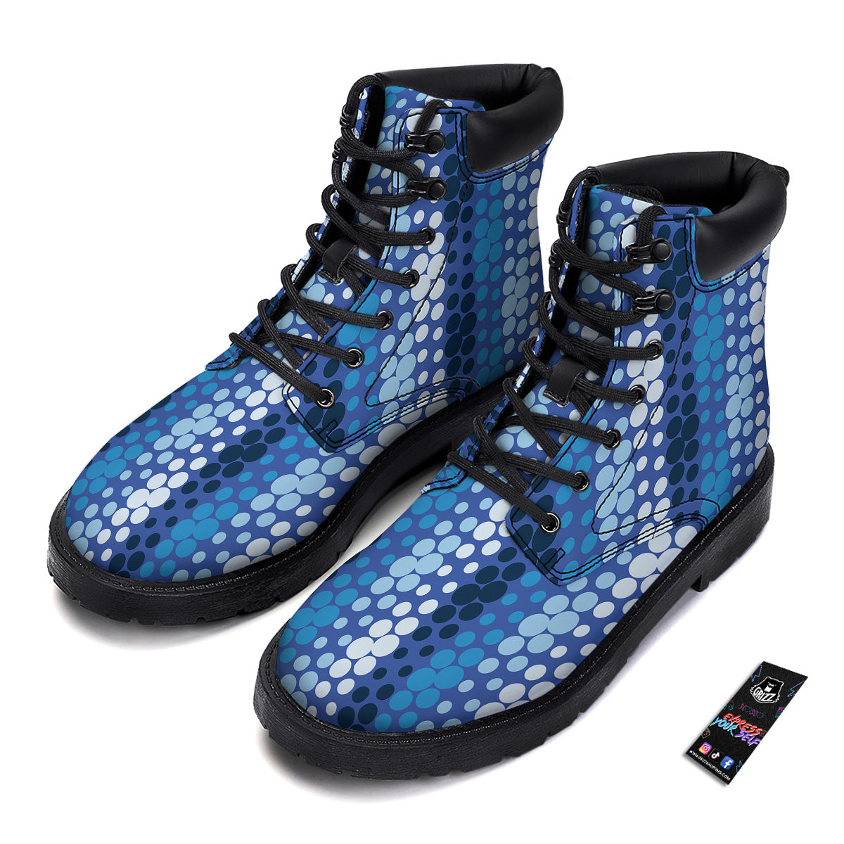 Polka Dot Blue Striped Print Pattern Boots-grizzshop