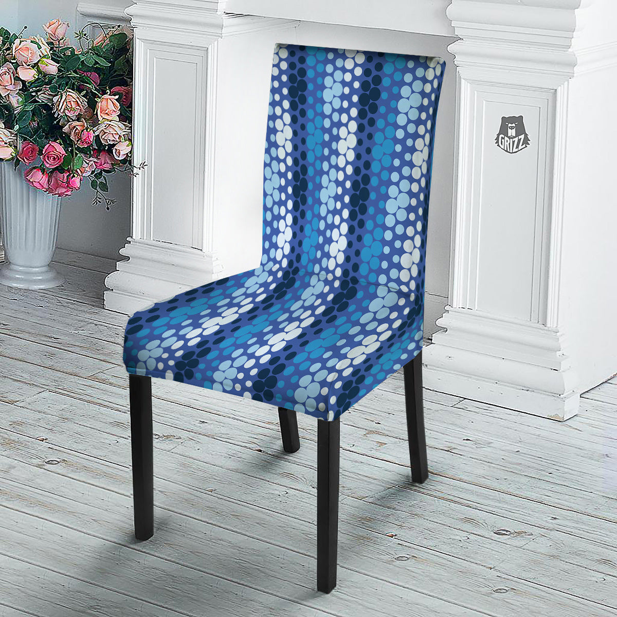 Polka Dot Blue Striped Print Pattern Dining Chair Slipcover-grizzshop