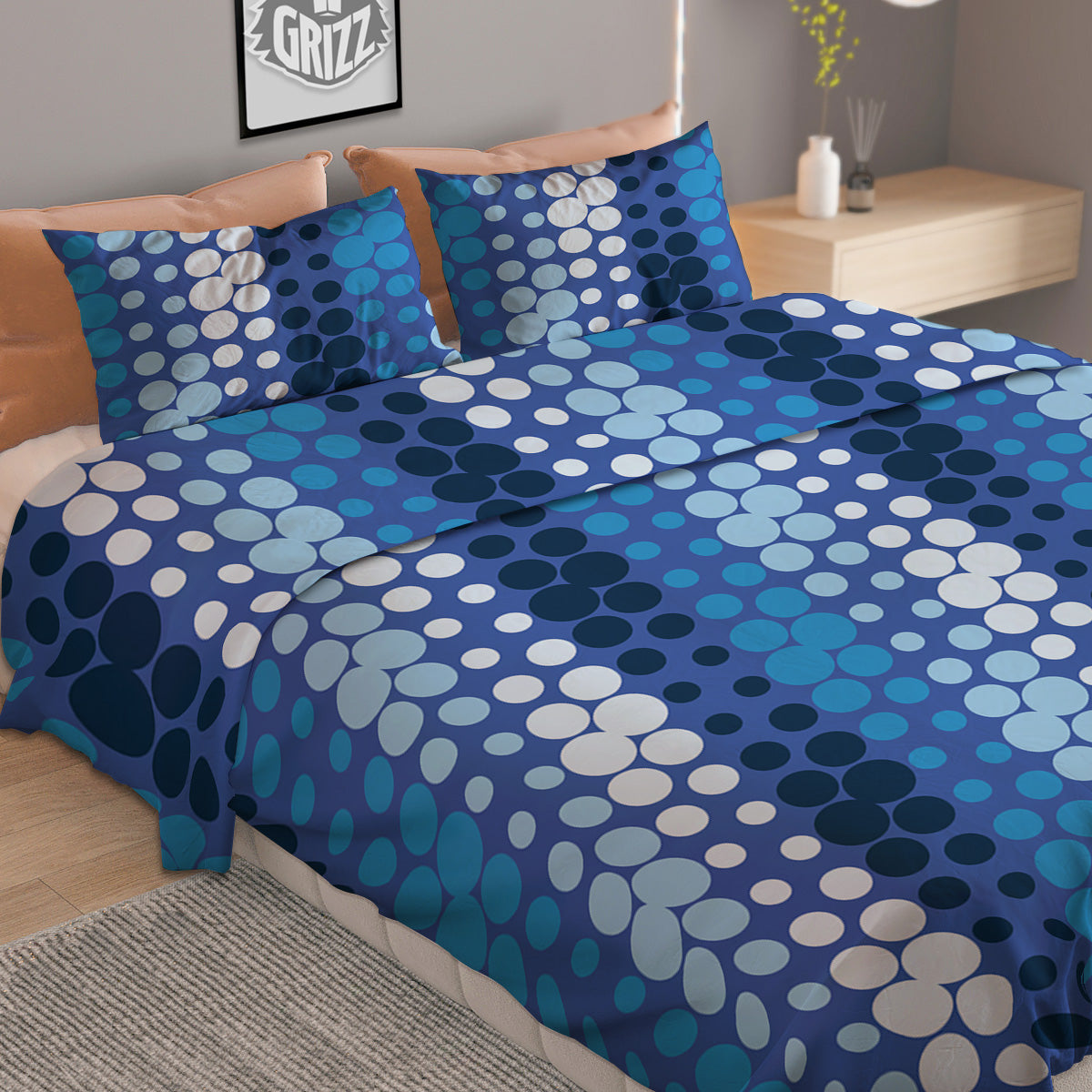 Polka Dot Blue Striped Print Pattern Duvet Cover Bedding Set