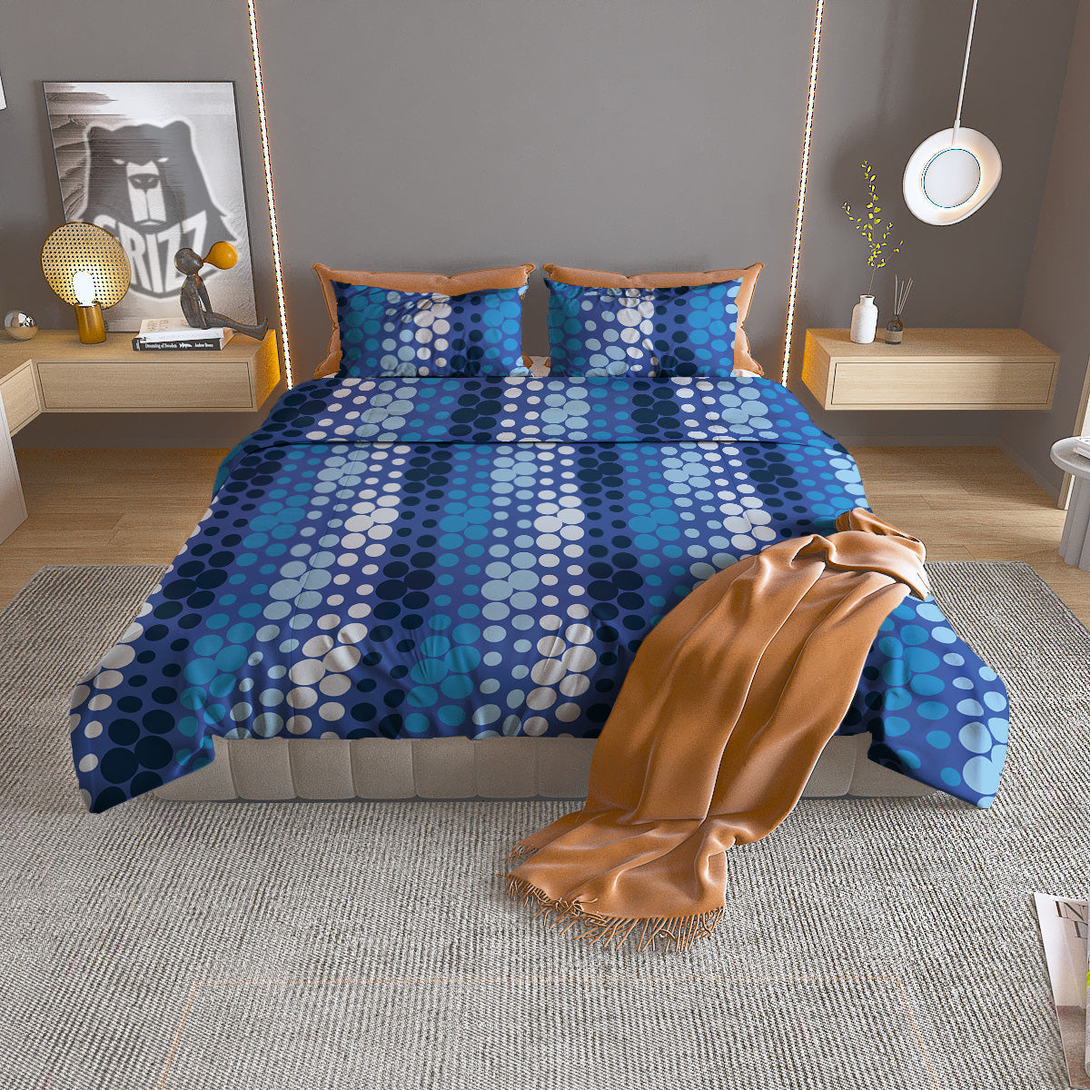 Polka Dot Blue Striped Print Pattern Duvet Cover Bedding Set