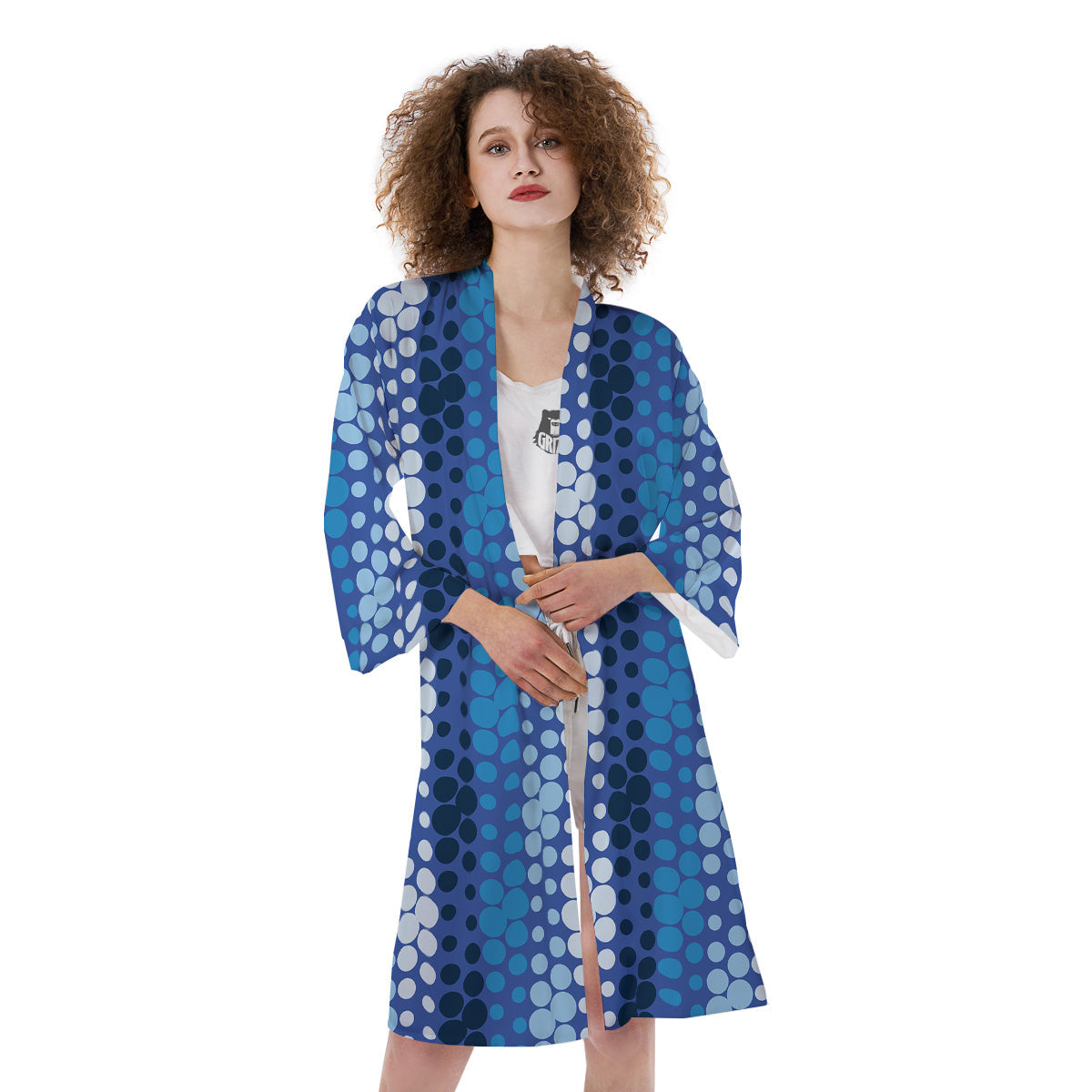 Polka Dot Blue Striped Print Pattern Kimono-grizzshop