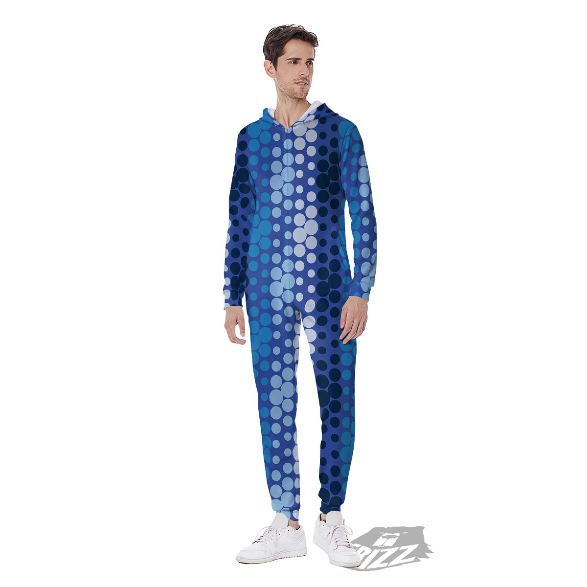 Polka Dot Blue Striped Print Pattern Men's Jumpsuit-grizzshop