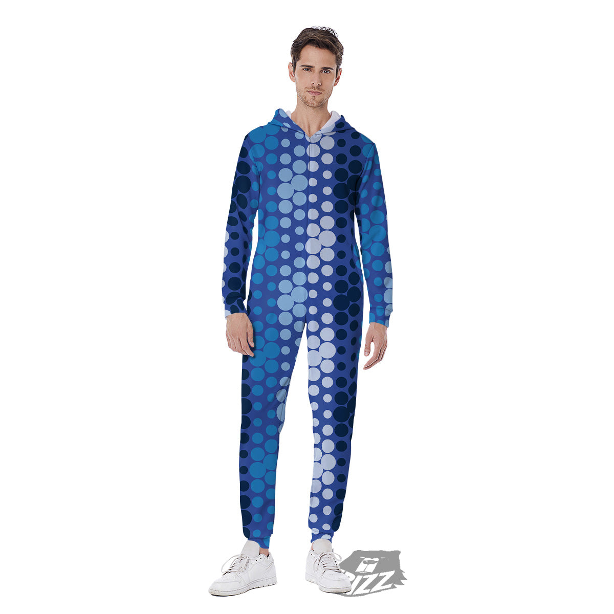 Polka Dot Blue Striped Print Pattern Men's Jumpsuit-grizzshop