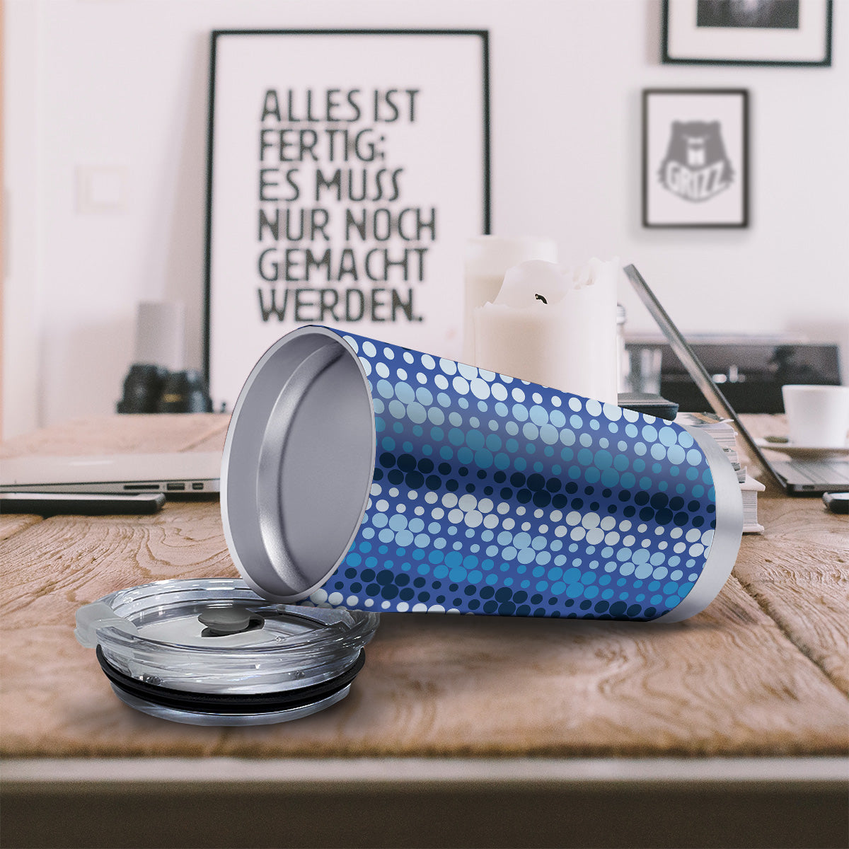 Polka Dot Blue Striped Print Pattern Tumbler-grizzshop