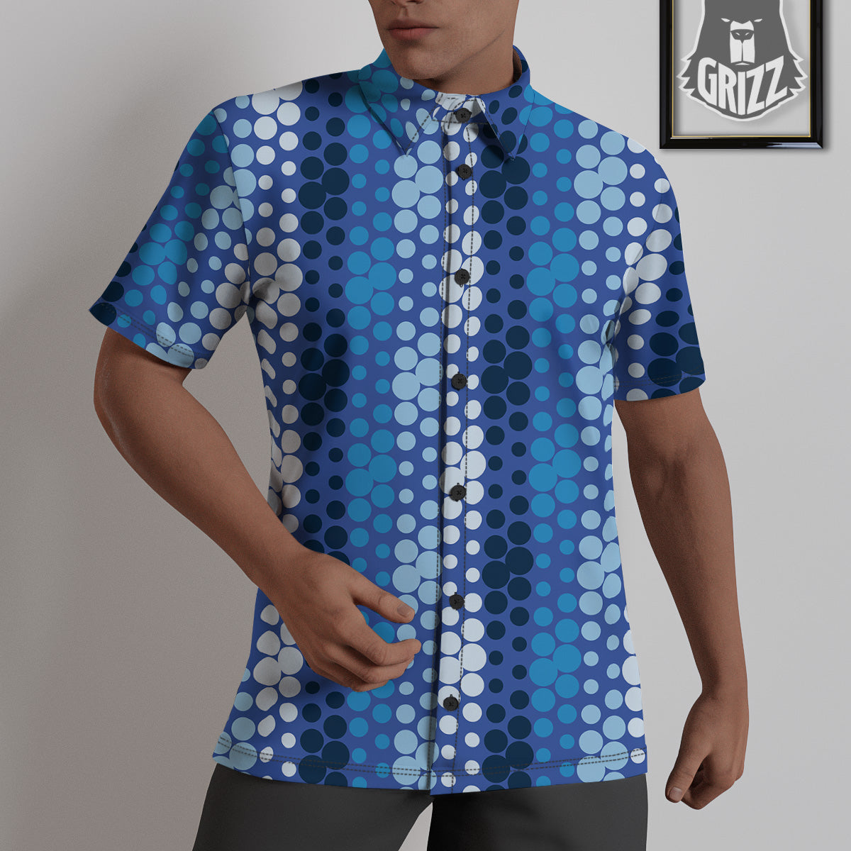 Polka Dot Blue Striped Print Pattern Untucked Shirts-grizzshop