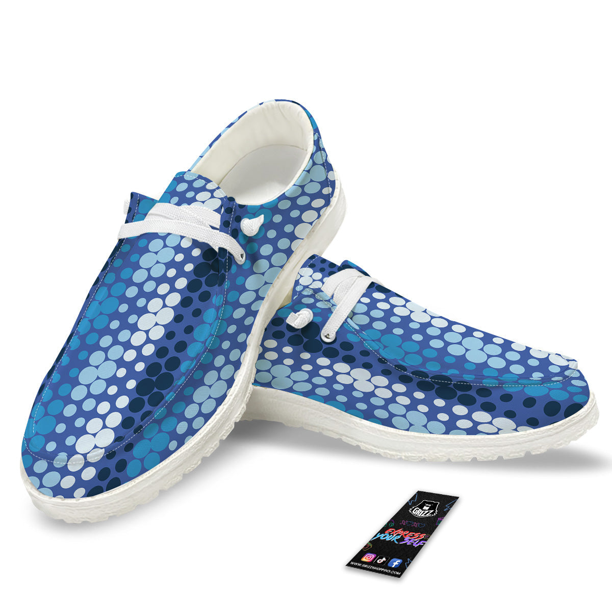 Polka Dot Blue Striped Print Pattern White Loafers-grizzshop