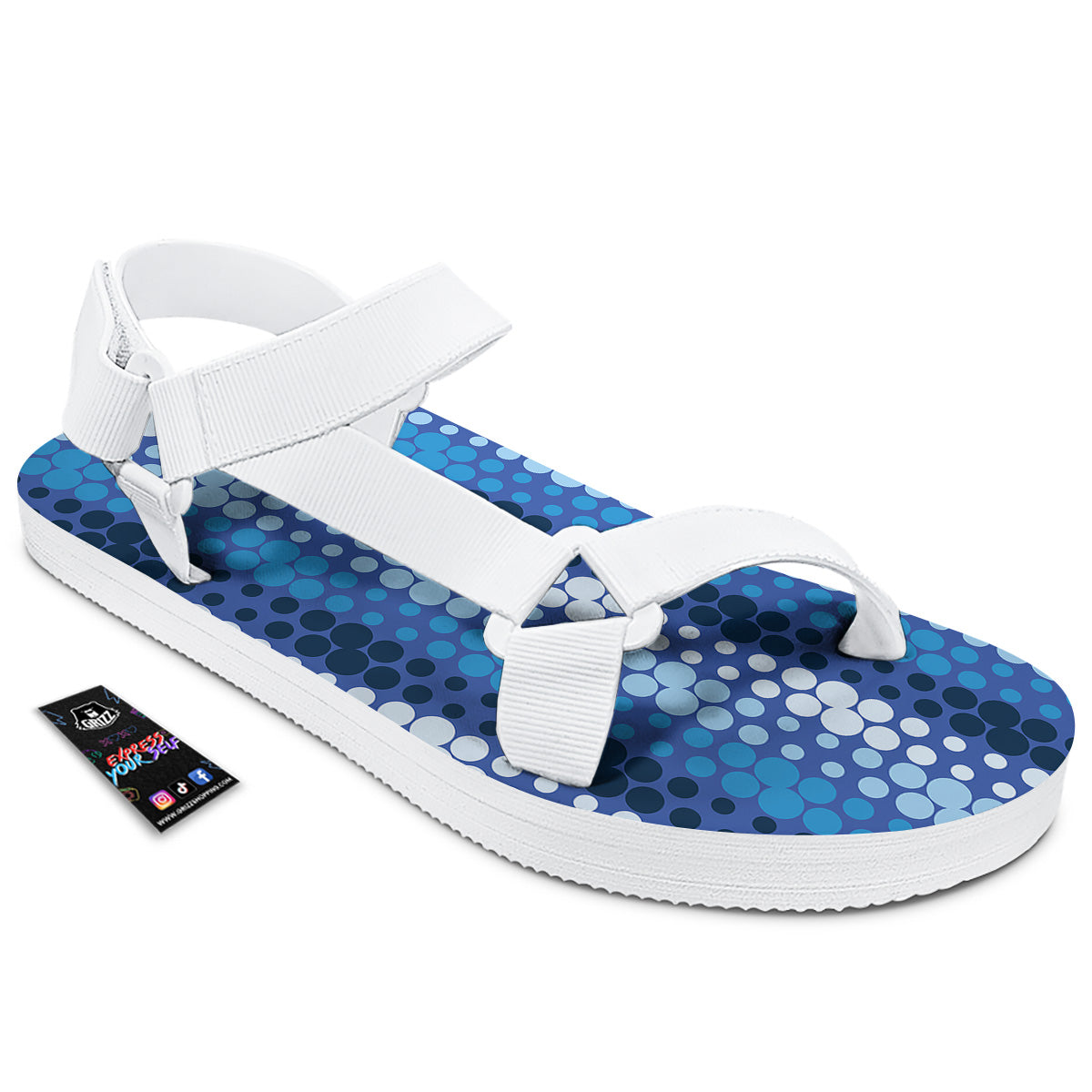 Polka Dot Blue Striped Print Pattern White Open Toe Sandals-grizzshop