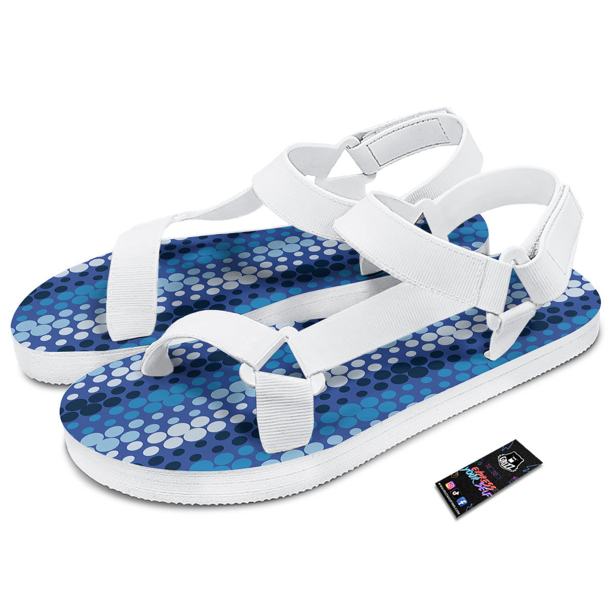 Polka Dot Blue Striped Print Pattern White Open Toe Sandals-grizzshop
