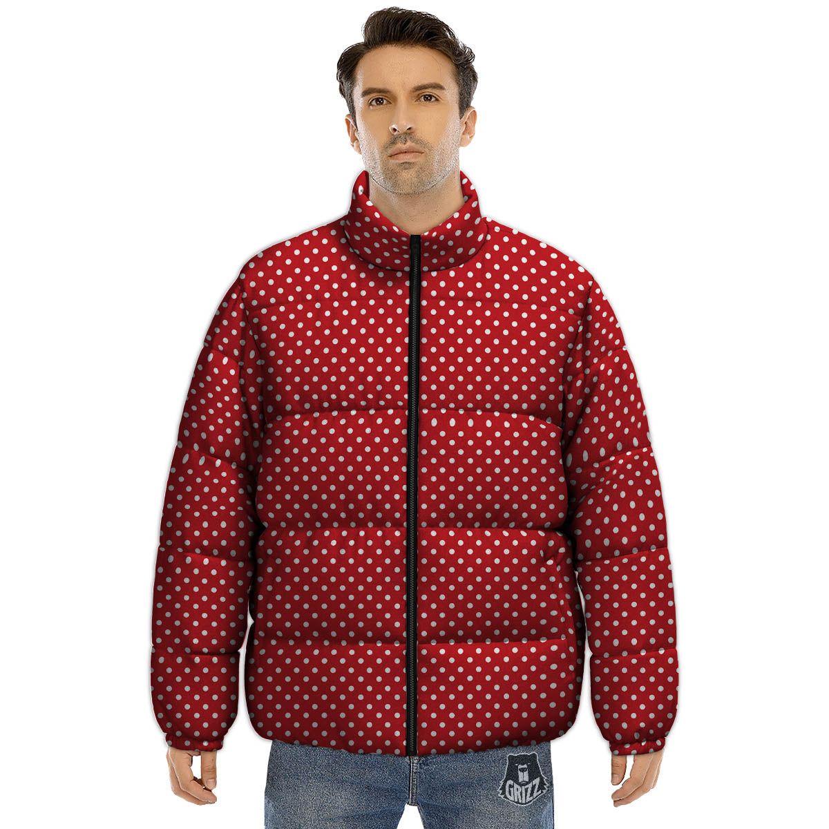 Polka Dot Christmas Print Pattern Puffer Jacket-grizzshop