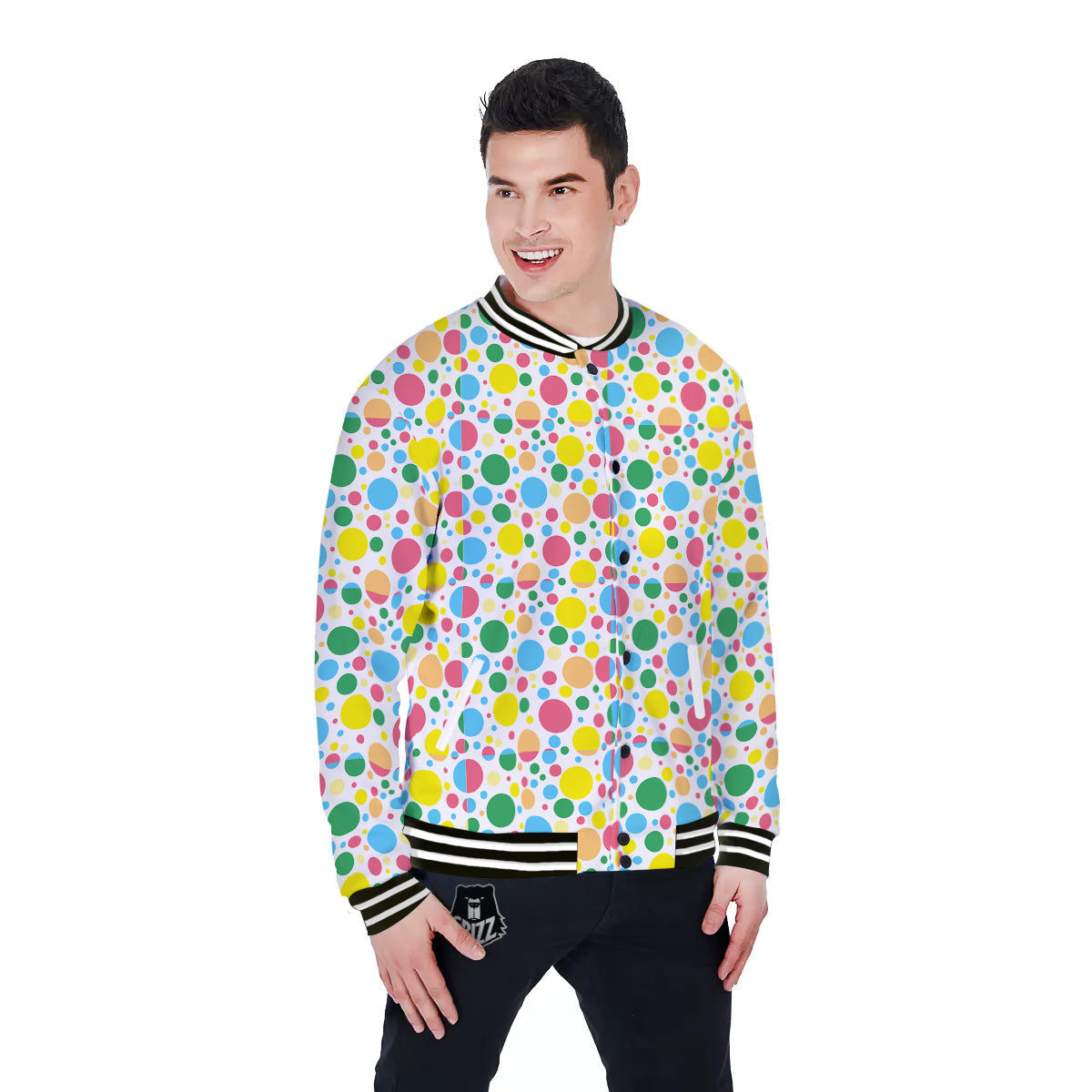 Polka Dot Colorful Print Pattern Baseball Jacket-grizzshop