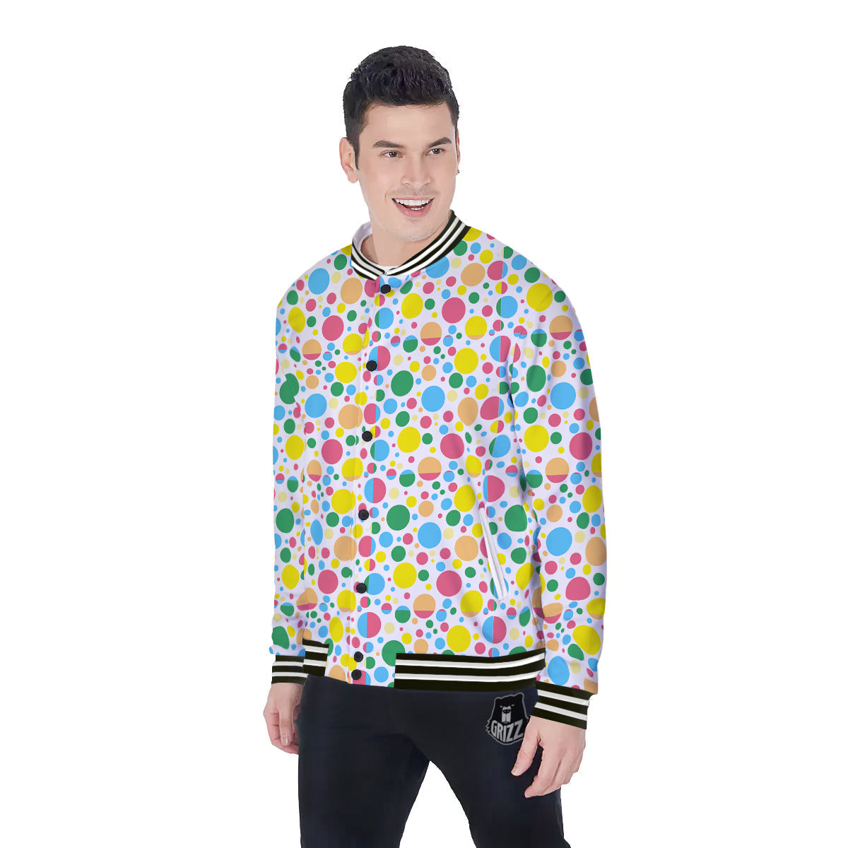 Polka Dot Colorful Print Pattern Baseball Jacket-grizzshop