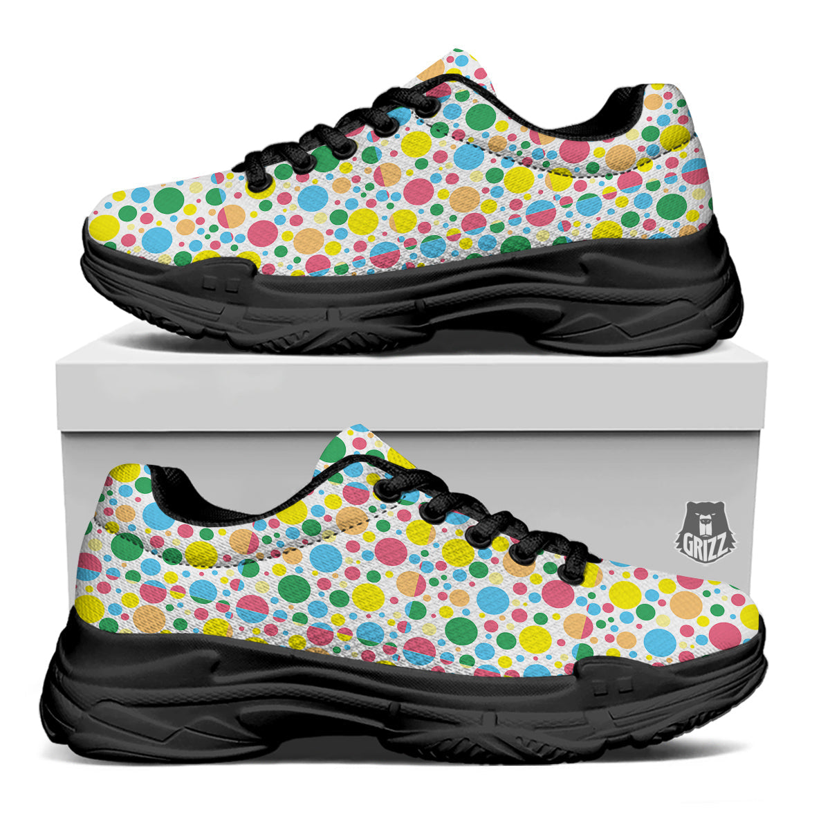 Polka Dot Colorful Print Pattern Black Chunky Shoes-grizzshop