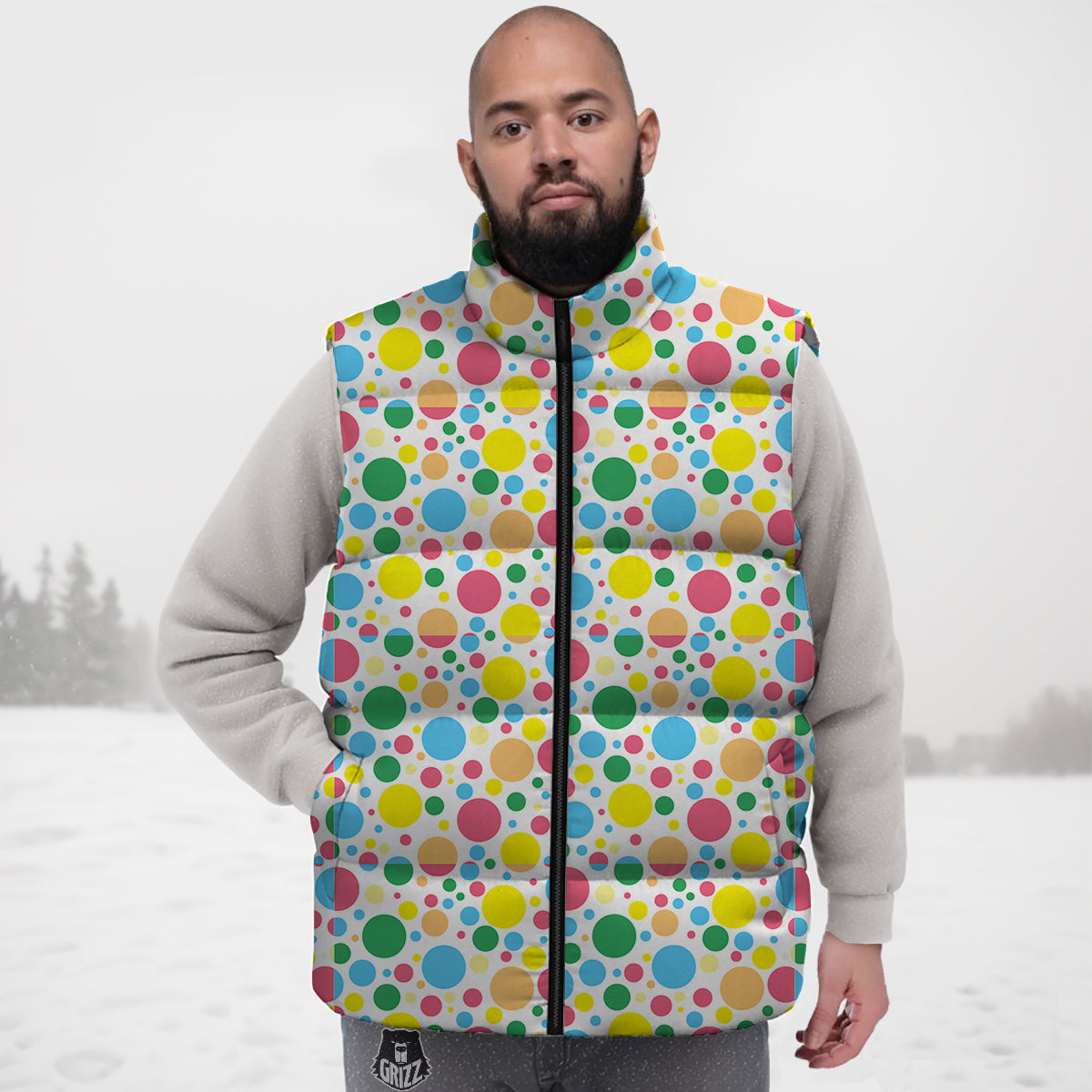 Polka Dot Colorful Print Pattern Down Vest