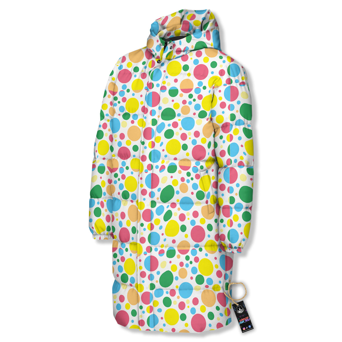 Polka Dot Colorful Print Pattern Long Down Jacket-grizzshop