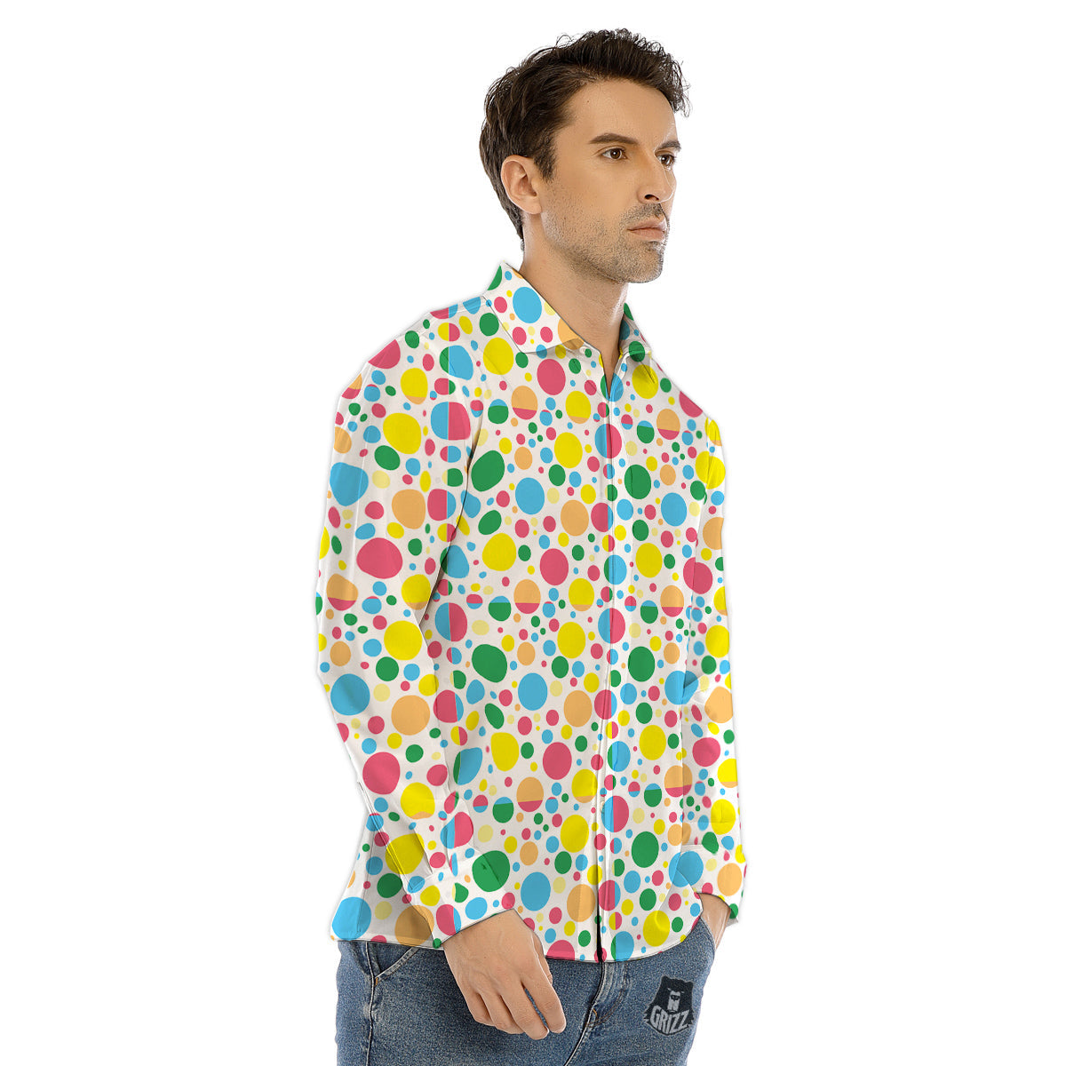 Polka Dot Colorful Print Pattern Men's Dress Shirts-grizzshop