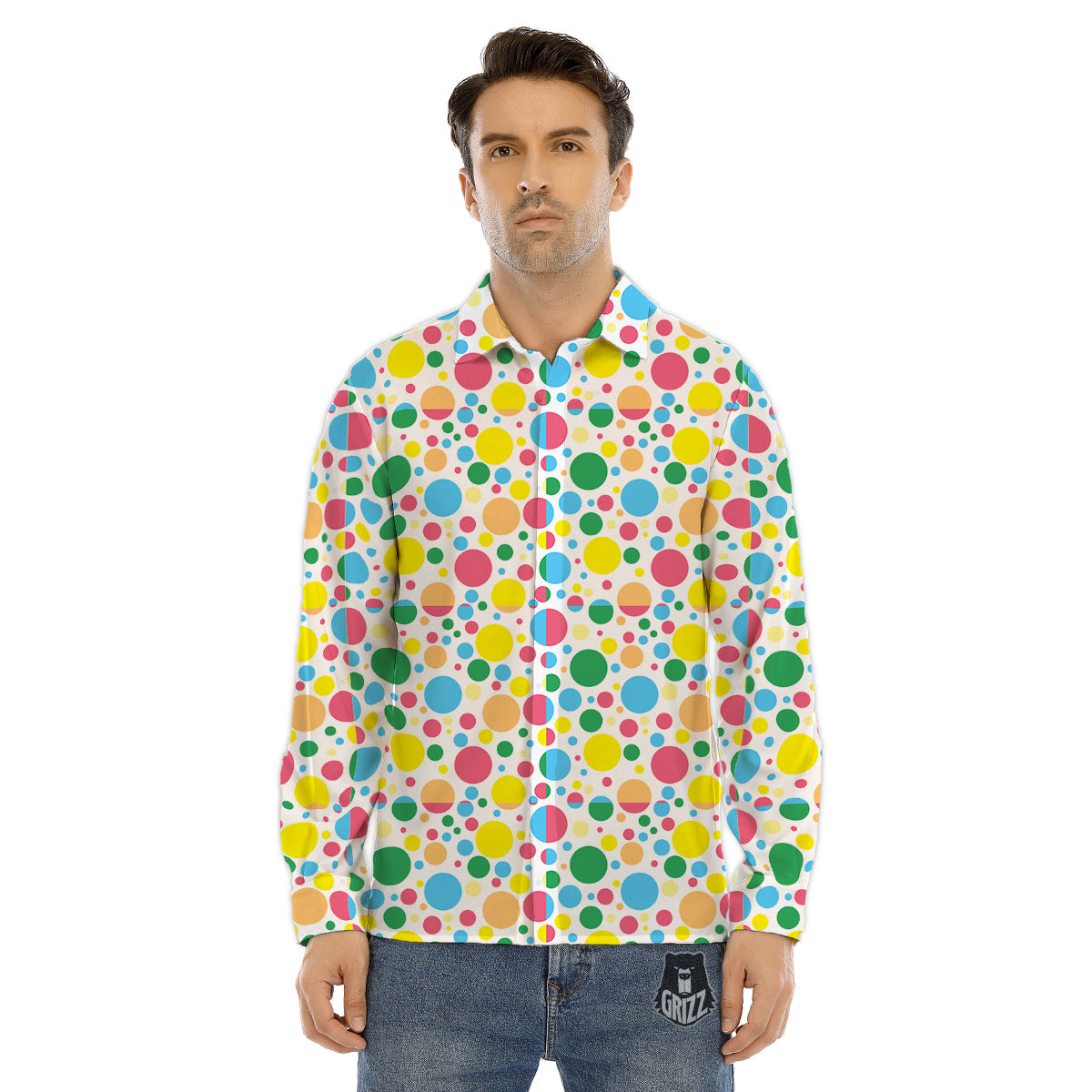 Polka Dot Colorful Print Pattern Men's Dress Shirts-grizzshop