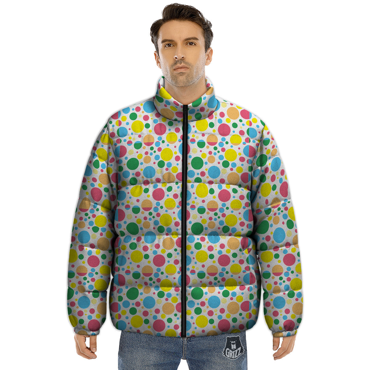 Polka Dot Colorful Print Pattern Puffer Jacket-grizzshop