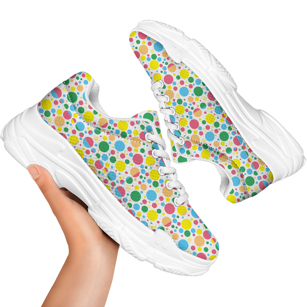 Polka Dot Colorful Print Pattern White Chunky Shoes-grizzshop