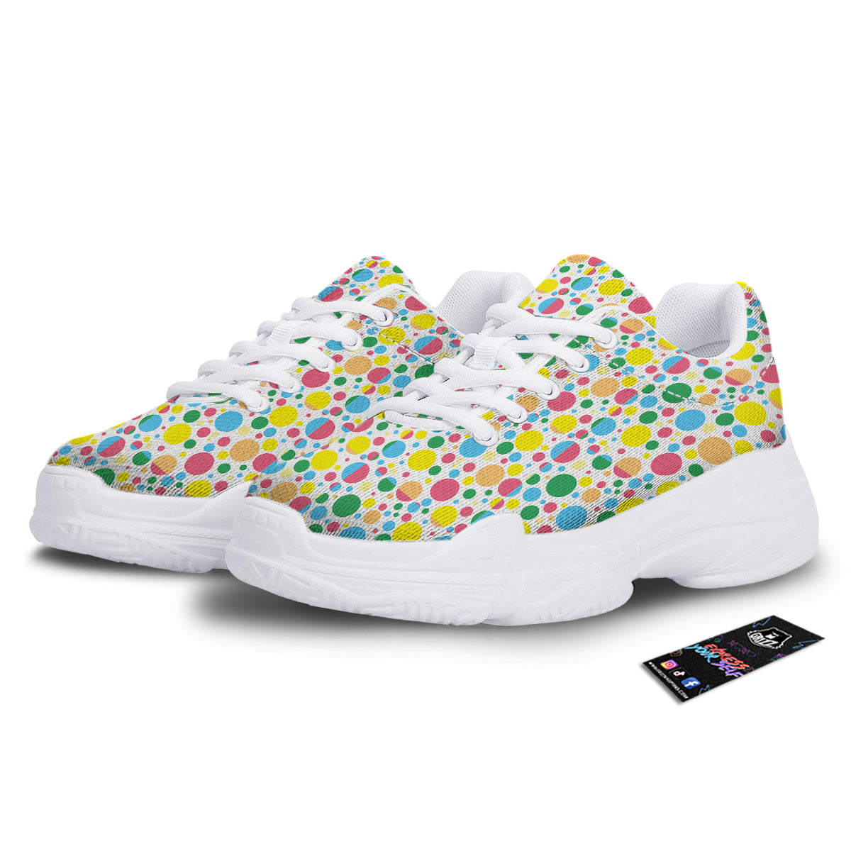 Polka Dot Colorful Print Pattern White Chunky Shoes-grizzshop