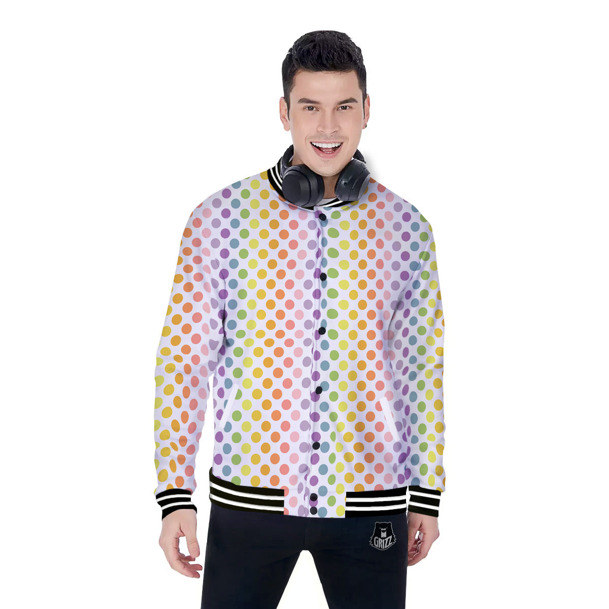 Polka Dot Colors Rainbow Print Pattern Baseball Jacket-grizzshop