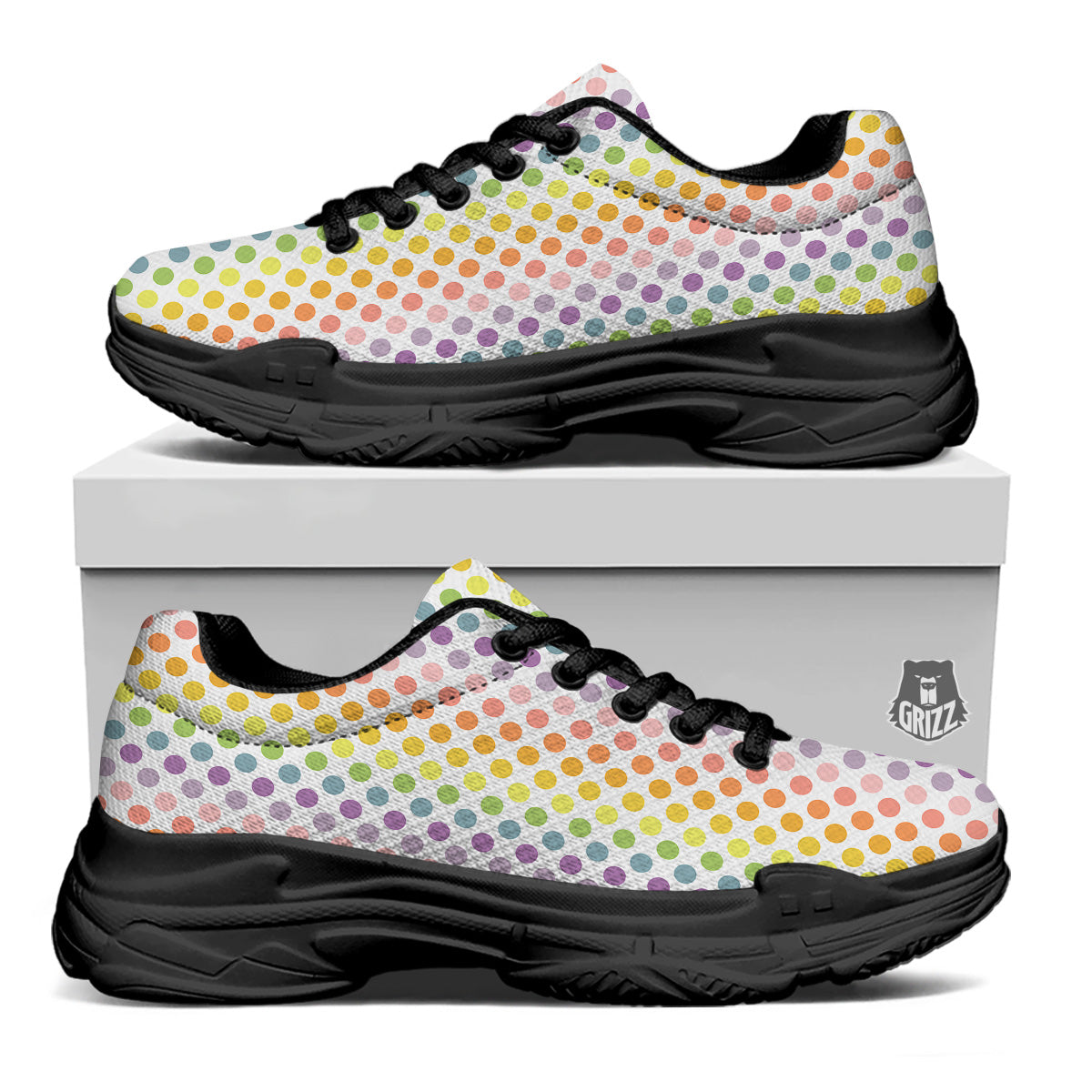 Polka Dot Colors Rainbow Print Pattern Black Chunky Shoes-grizzshop