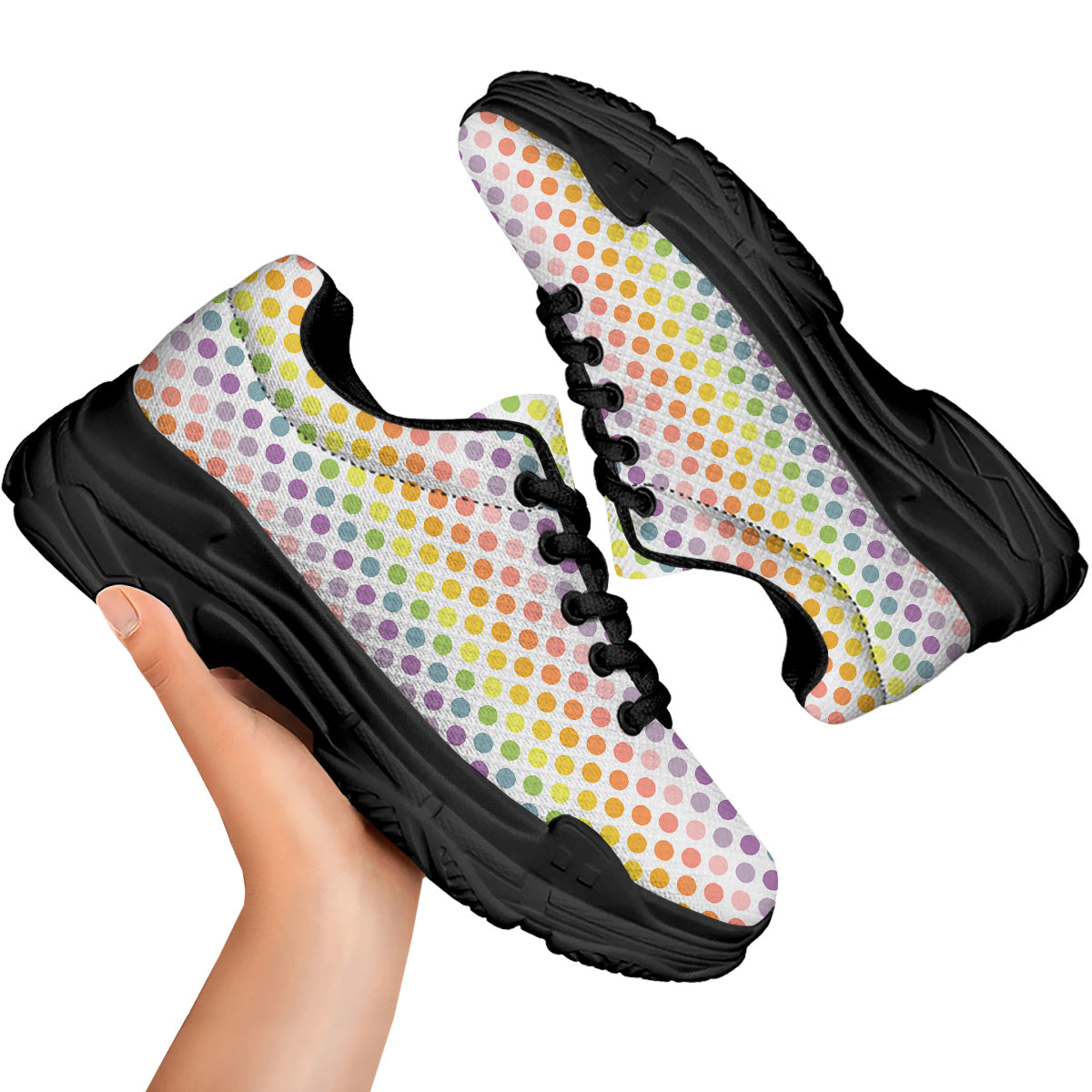 Polka Dot Colors Rainbow Print Pattern Black Chunky Shoes-grizzshop