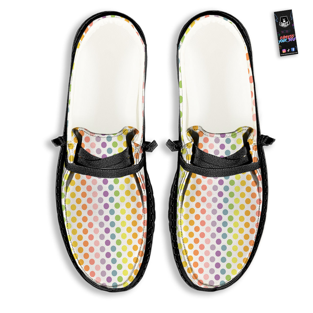 Polka Dot Colors Rainbow Print Pattern Black Loafers-grizzshop