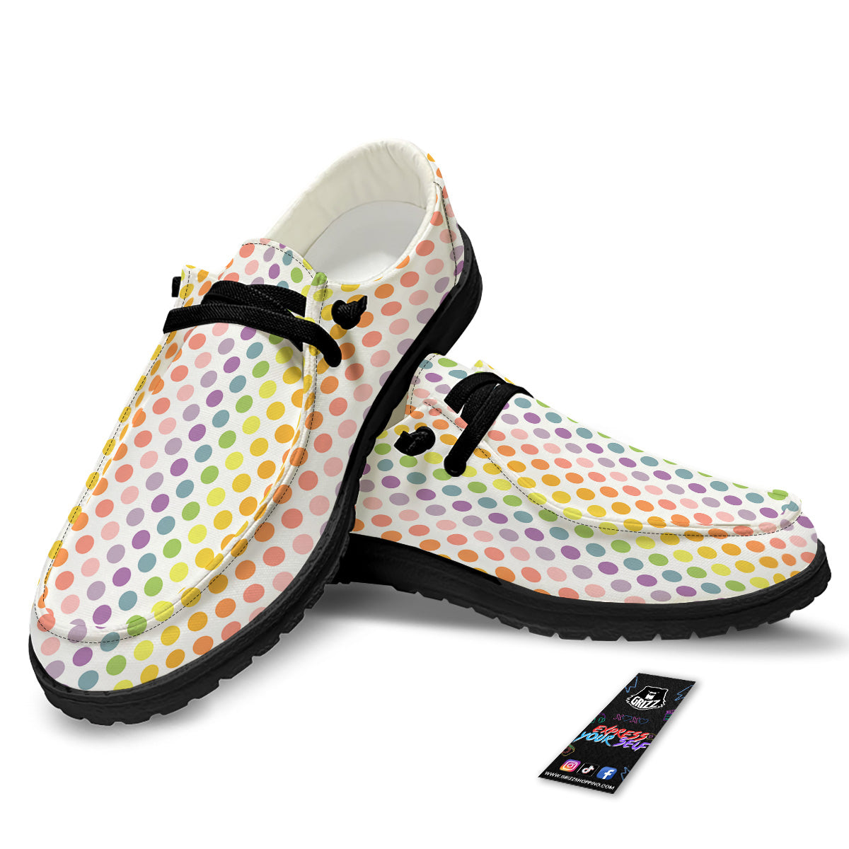 Polka Dot Colors Rainbow Print Pattern Black Loafers-grizzshop