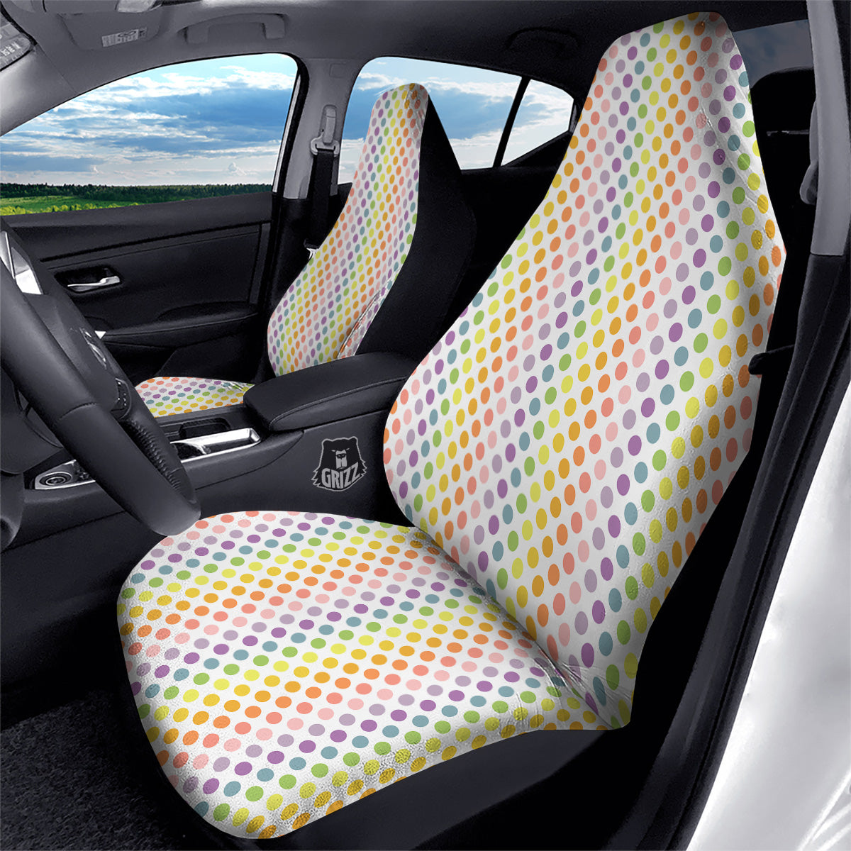 Polka Dot Colors Rainbow Print Pattern Car Seat Covers-grizzshop