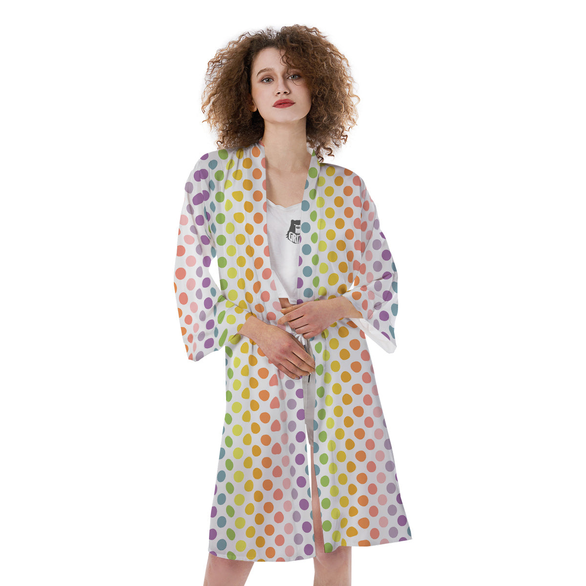 Polka Dot Colors Rainbow Print Pattern Kimono-grizzshop