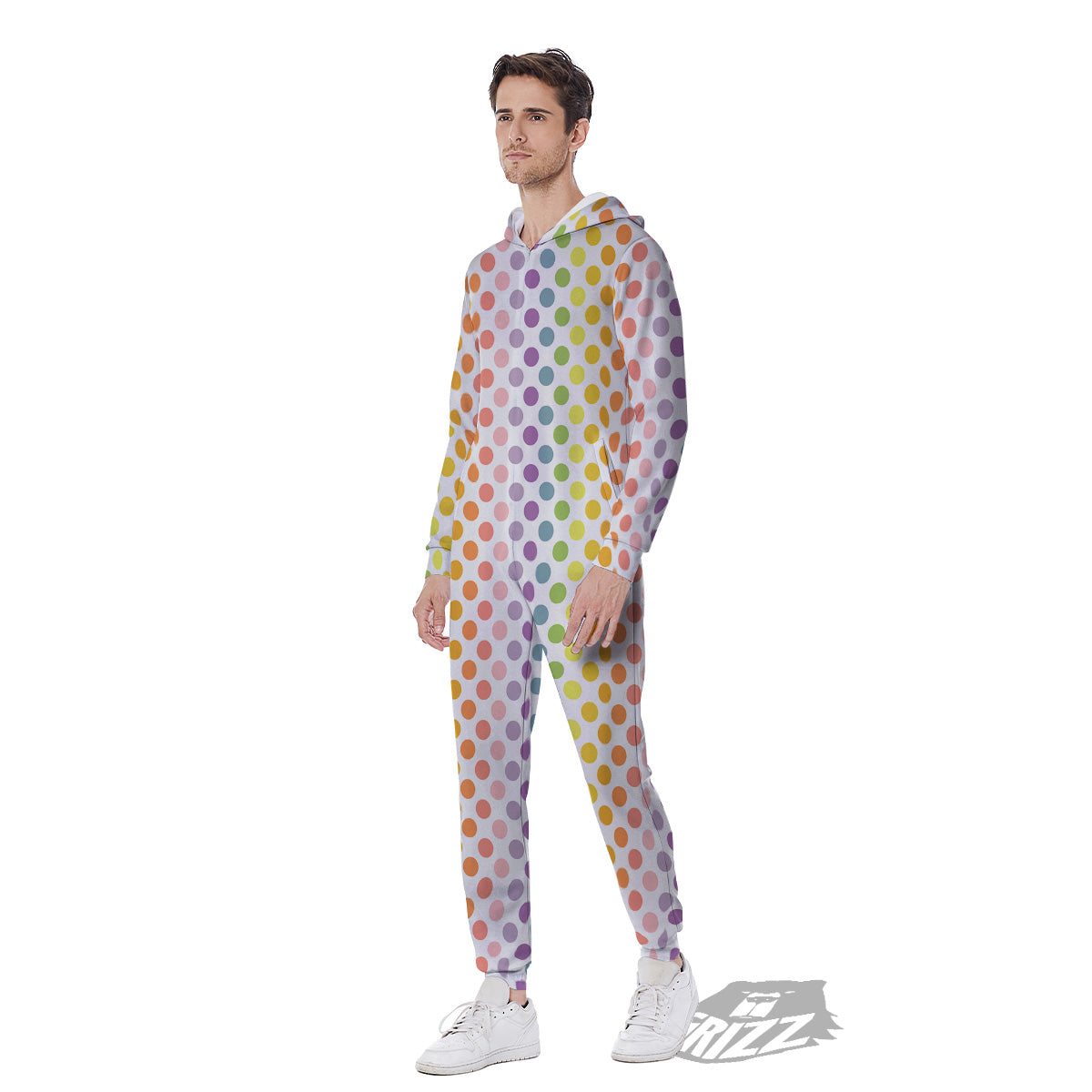 Polka Dot Colors Rainbow Print Pattern Men's Jumpsuit-grizzshop