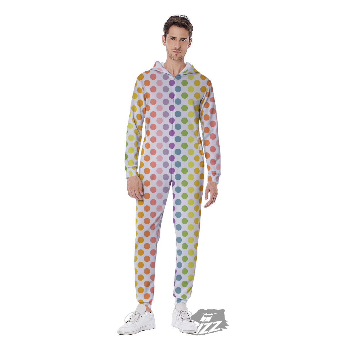 Polka Dot Colors Rainbow Print Pattern Men's Jumpsuit-grizzshop
