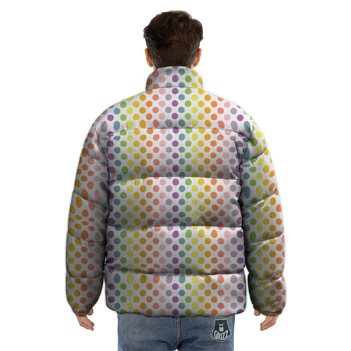Polka Dot Colors Rainbow Print Pattern Puffer Jacket-grizzshop