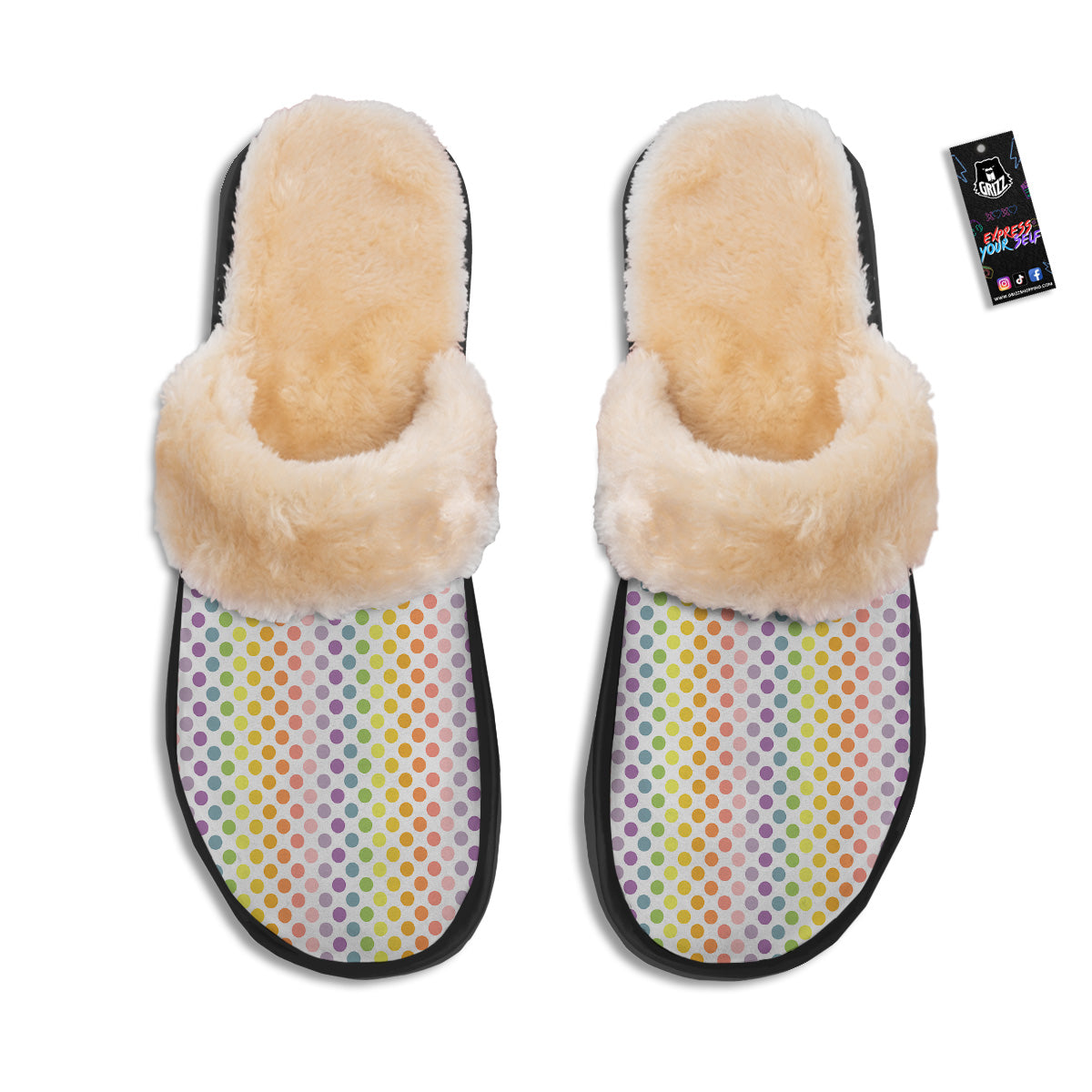 Polka Dot Colors Rainbow Print Pattern Slippers-grizzshop