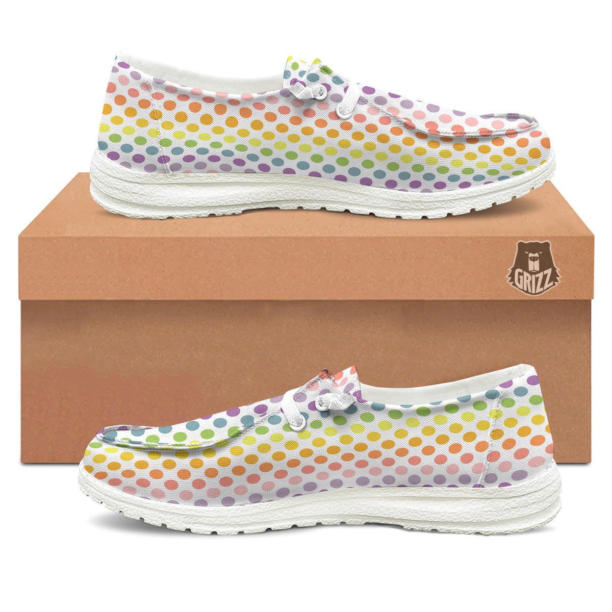 Polka Dot Colors Rainbow Print Pattern White Loafers-grizzshop