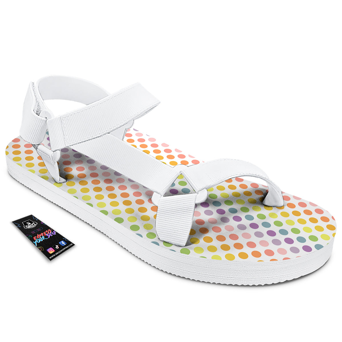Polka Dot Colors Rainbow Print Pattern White Open Toe Sandals-grizzshop
