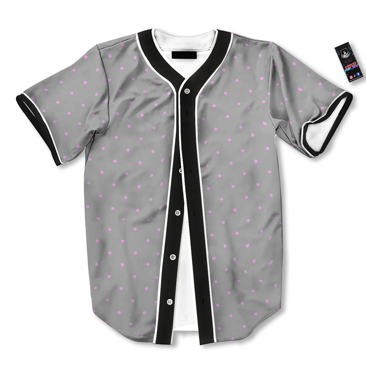 Polka Dot Grey And Pink Dot Print Pattern Baseball Jersey-grizzshop