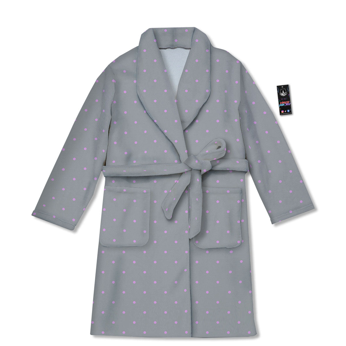 Polka Dot Grey And Pink Dot Print Pattern Bathrobe-grizzshop