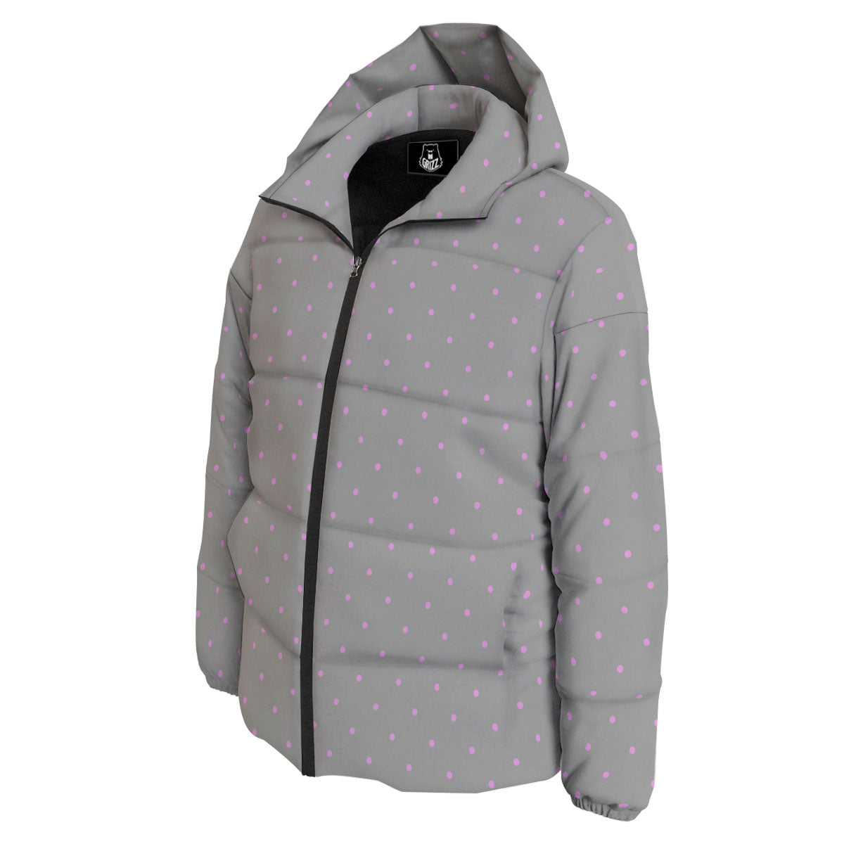 Polka Dot Grey And Pink Dot Print Pattern Down Jacket-grizzshop