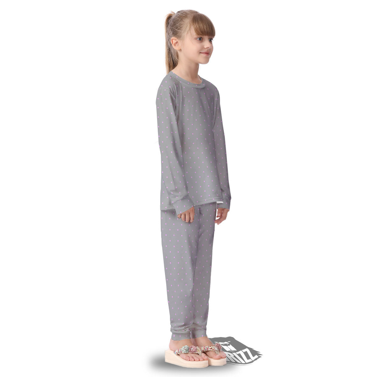 Polka Dot Grey And Pink Dot Print Pattern Kid's Pajamas-grizzshop