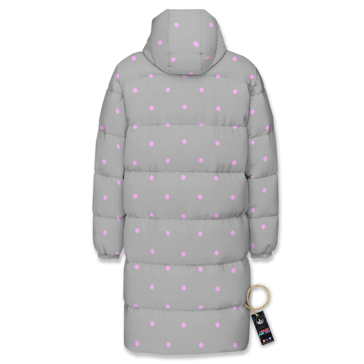 Polka Dot Grey And Pink Dot Print Pattern Long Down Jacket-grizzshop