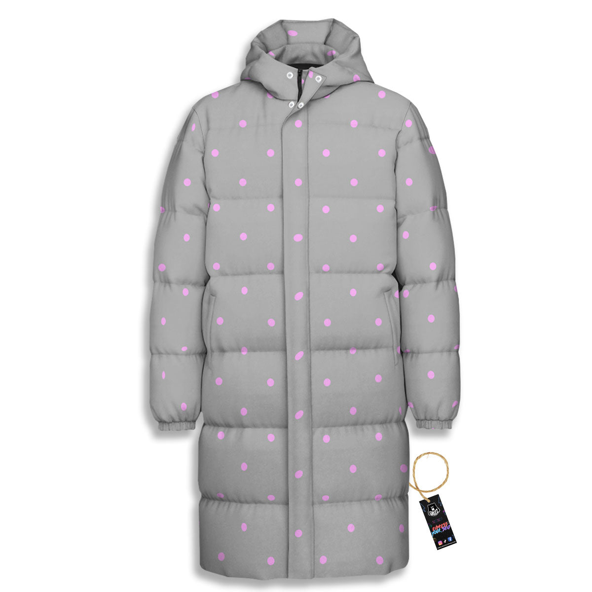Polka Dot Grey And Pink Dot Print Pattern Long Down Jacket-grizzshop