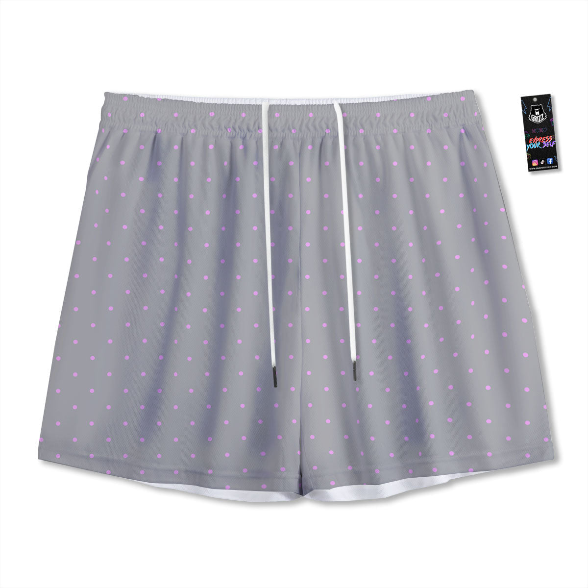 Polka Dot Grey And Pink Dot Print Pattern Mesh Shorts