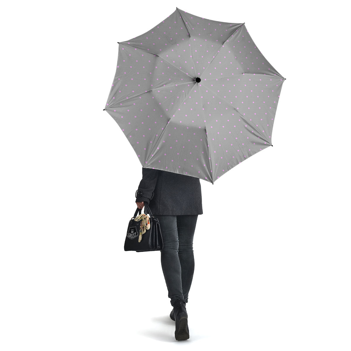 Polka Dot Grey And Pink Dot Print Pattern Umbrella-grizzshop